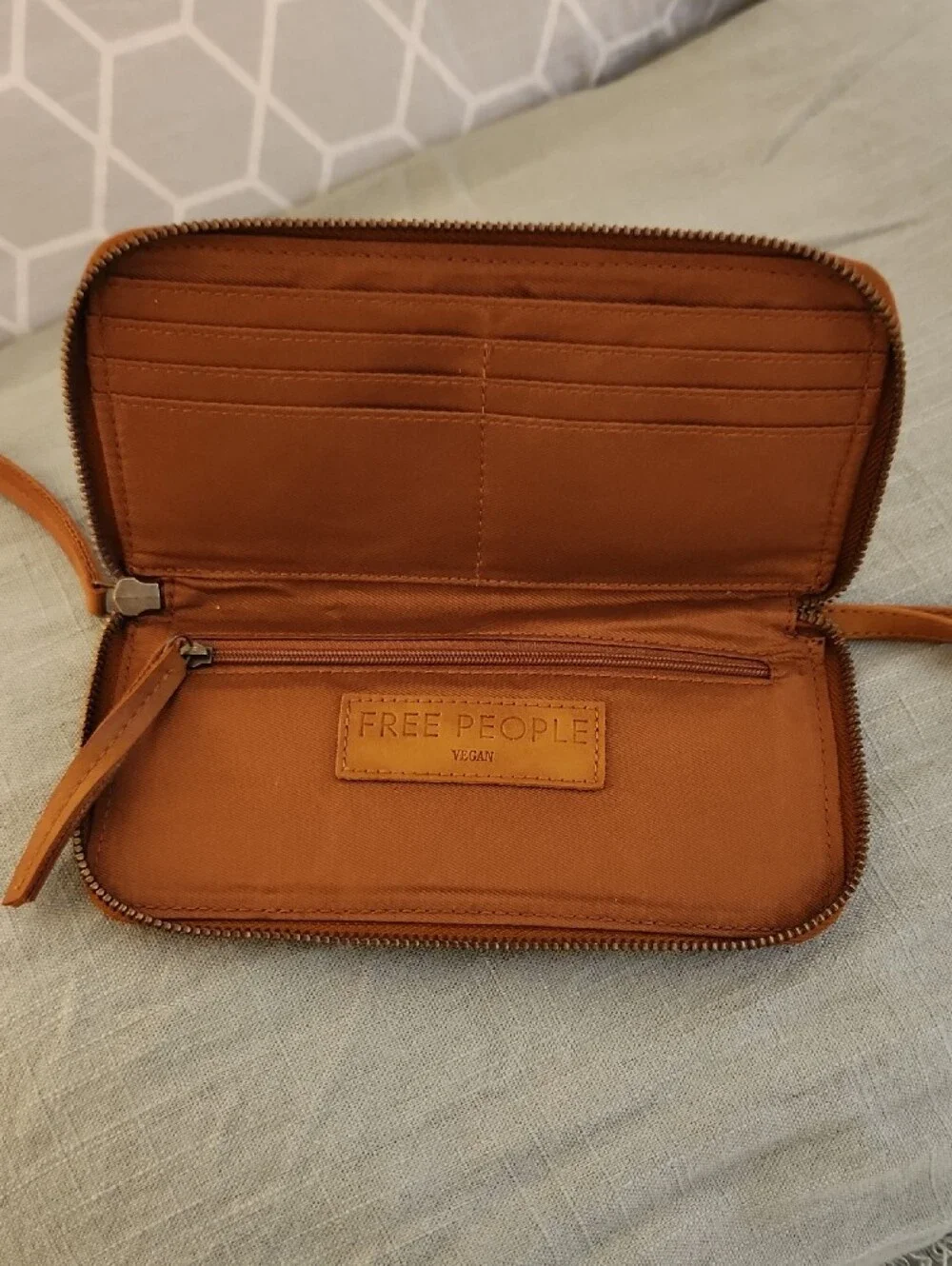Free People Cognac Studded Wristlet Clutch Vegan Leather